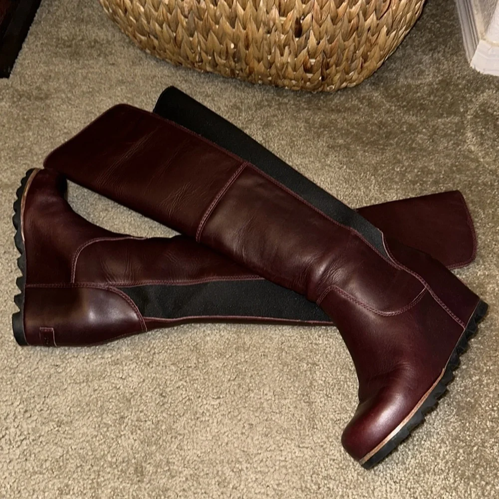SOREL WOMEN'S FIONA OTK LUX Over the Knee Leather Boot Wine Burgundy Size 7